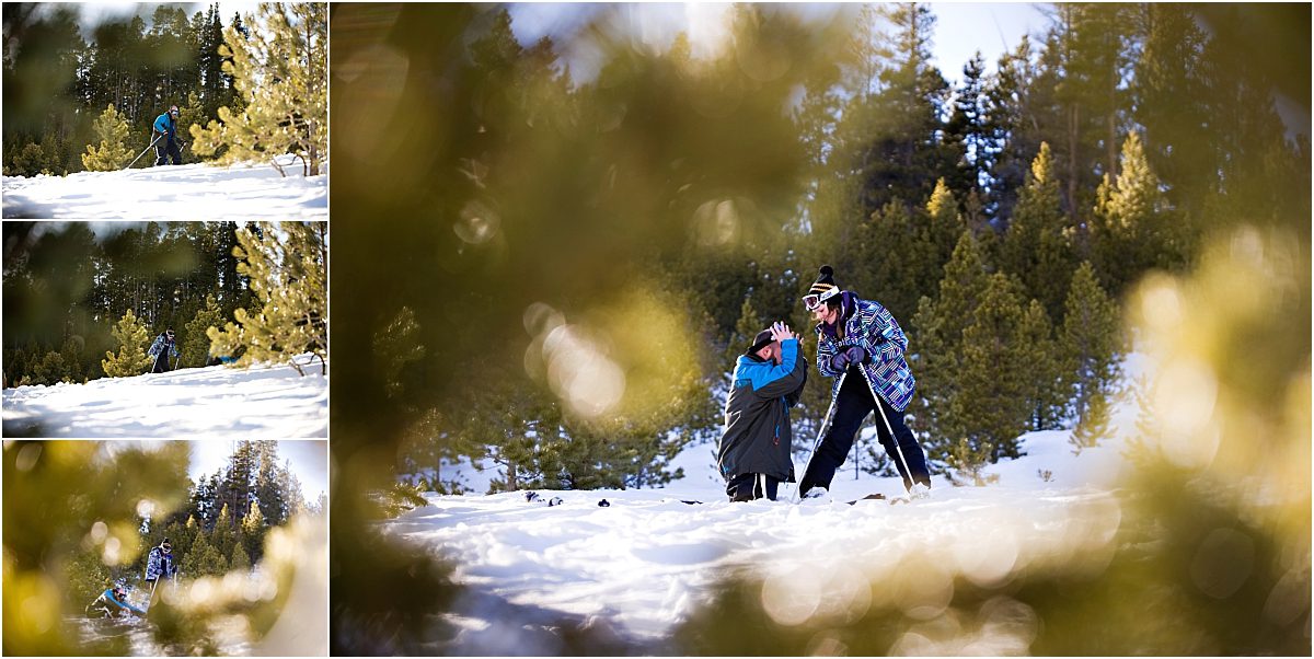 ski proposal, breckenridge, down on one knee, proposal photography, mountain engagement photographer