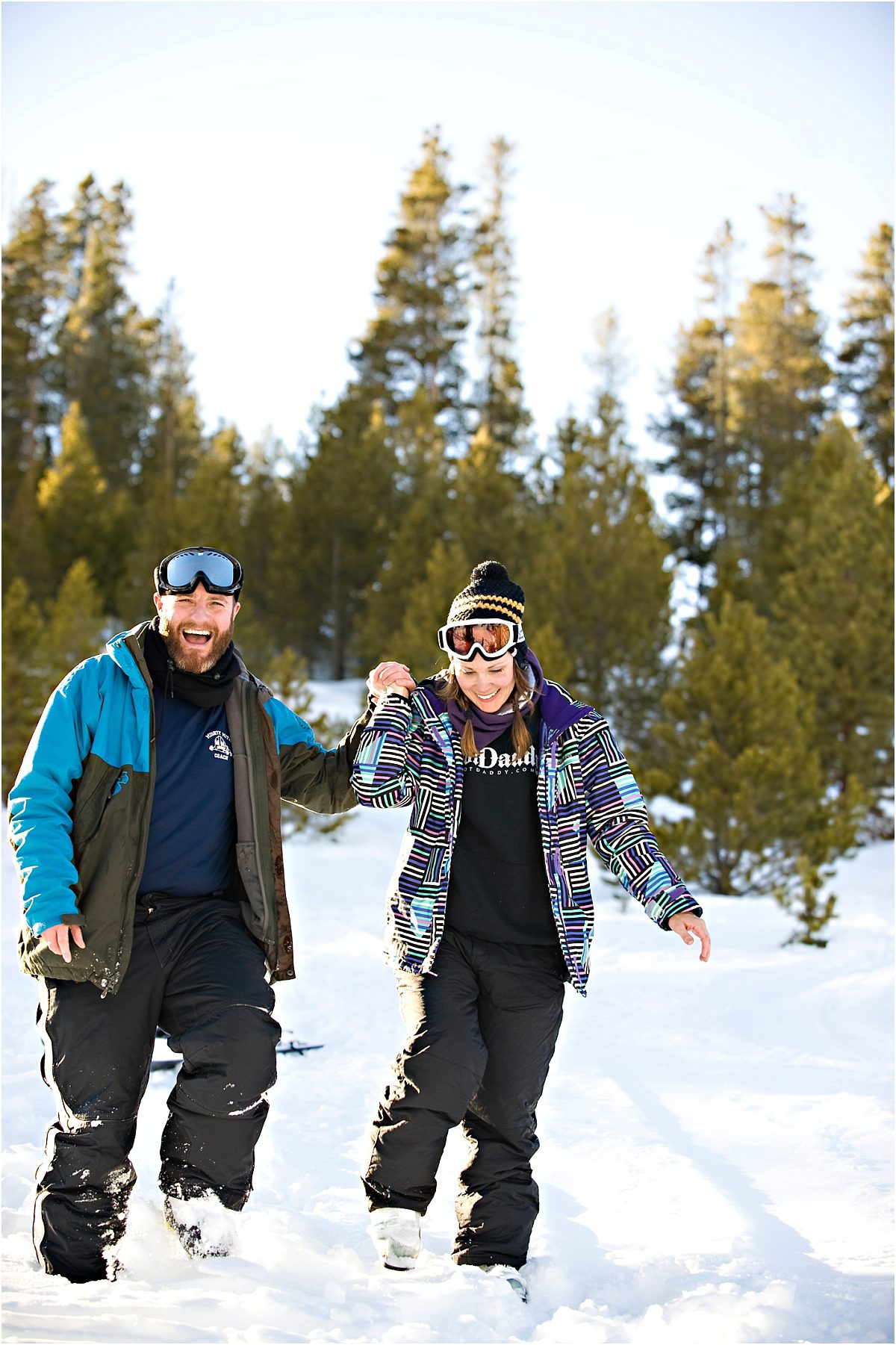couple skiing together, mountain proposal, breckenridge engagement photographer, winter, ski slopes