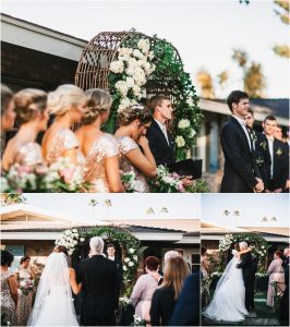 backyard wedding ceremony, scottsdale wedding planner, outdoor ceremony, processional, bride walking down the aisle with her father