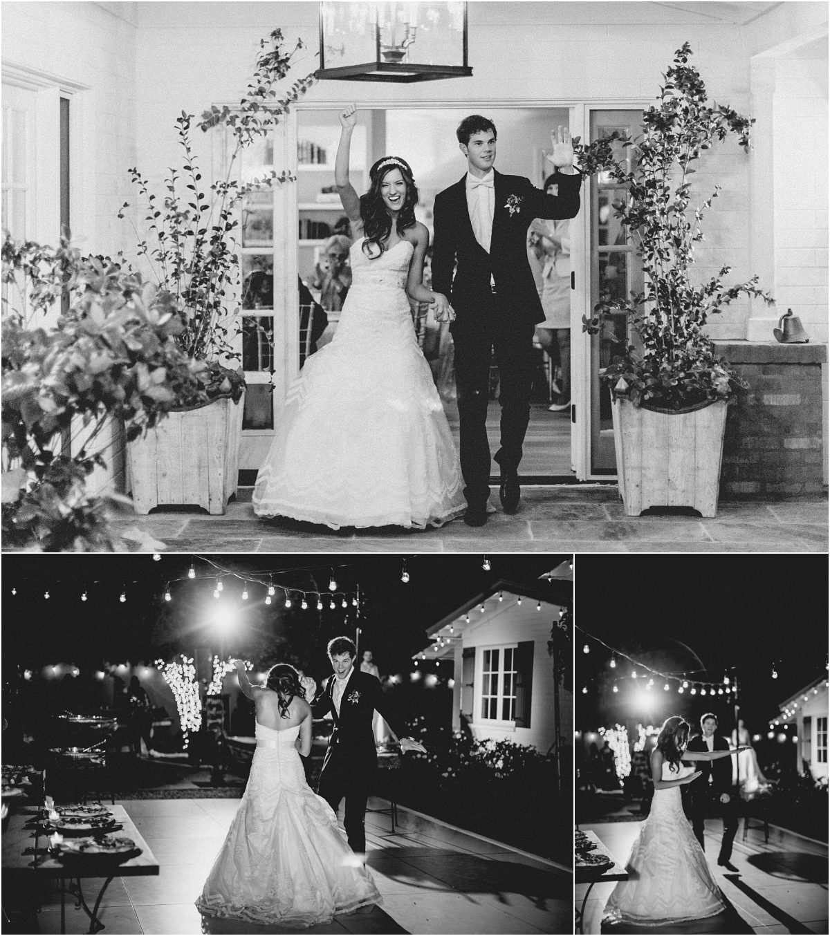 outdoor reception, scottsdale wedding planner, arizona weddings, black and white image, grand entrance, bride and groom, first dance, outdoor dance floor