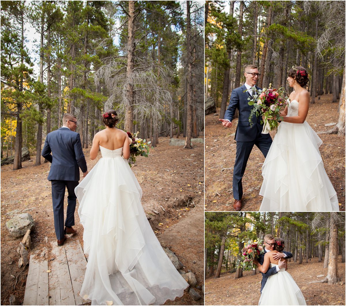 bride and groom after ceremony, recessional,dao house, estes park, colorado wedding planning, mountain wedding planner