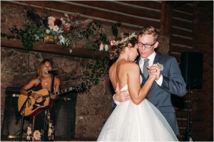 first dance, bride and groom, live music, reception, dao house, estes park, colorado wedding planning, mountain wedding planner, day of coordination