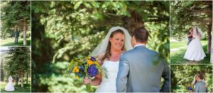 first look,donavon pavilion, colorado wedding photographer, mountain wedding photography, vail weddings, purple and yellow bridal bouquet