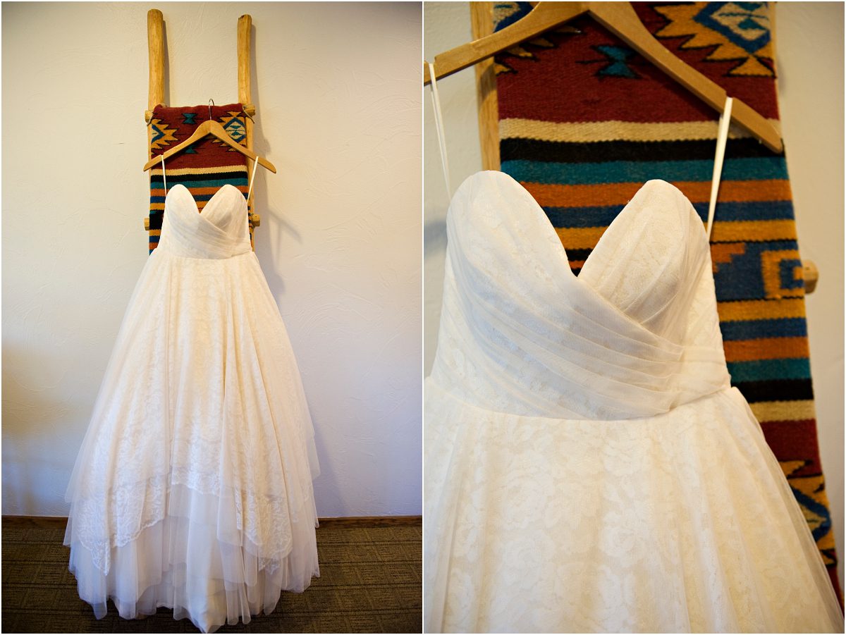 table mountain inn, bridal gown hanging from blanket ladder,wedding day, clear creek history park, golden, colorado wedding planner, mountain wedding photographer,