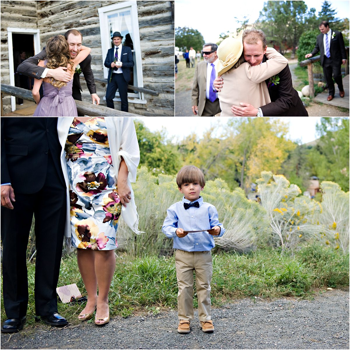 wedding guests arriving to outdoor ceremony, clear creek history park in golden, colorado wedding photographer, mountain wedding planning