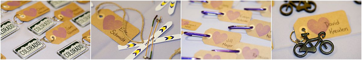 reception details, place card tags, mini skis, colorado wedding planner, day of coordination, colorado wedding photographer