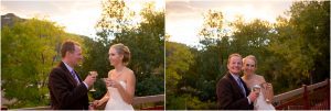 reception, wedding day, sunset photos, bride and groom, golden community center balcony, colorado wedding photographer