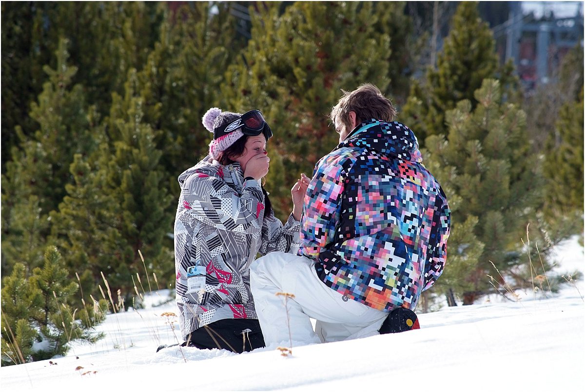 winter snowboarding proposal, beaver run resort, surprise proposal, colorado photographer, proposal photography, mountain wedding photographer, summit county