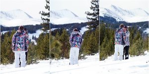 winter snowboarding proposal, beaver run resort, surprise proposal, colorado photographer, proposal photography, mountain wedding photographer, summit county, couple hugging in the snow
