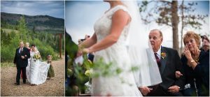 bride walking down the aisle, processional, outdoor mountain ceremony, C Lazy U Ranch, Granby, Colorado, Rustic Ranch Wedding, Colorado Wedding Planner, Mountain Wedding Photographer