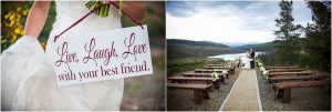 ceremony details, wooden sign, wooden benches, woodsie ceremony site,C Lazy U Ranch, Granby, Colorado, Rustic Ranch Wedding, Colorado Wedding Planner, Mountain Wedding Photographer