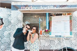 couple enjoying food from modern tortilla catering,hotel valley ho, scottsdale, arizona, styled shoot, engagement session, food trucks, wedding weekend, pool party, phoenix wedding planner, event design