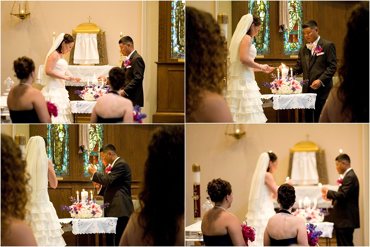 bride and groom during ceremony, vows,catholic church, ceremony, colorado wedding photographer
