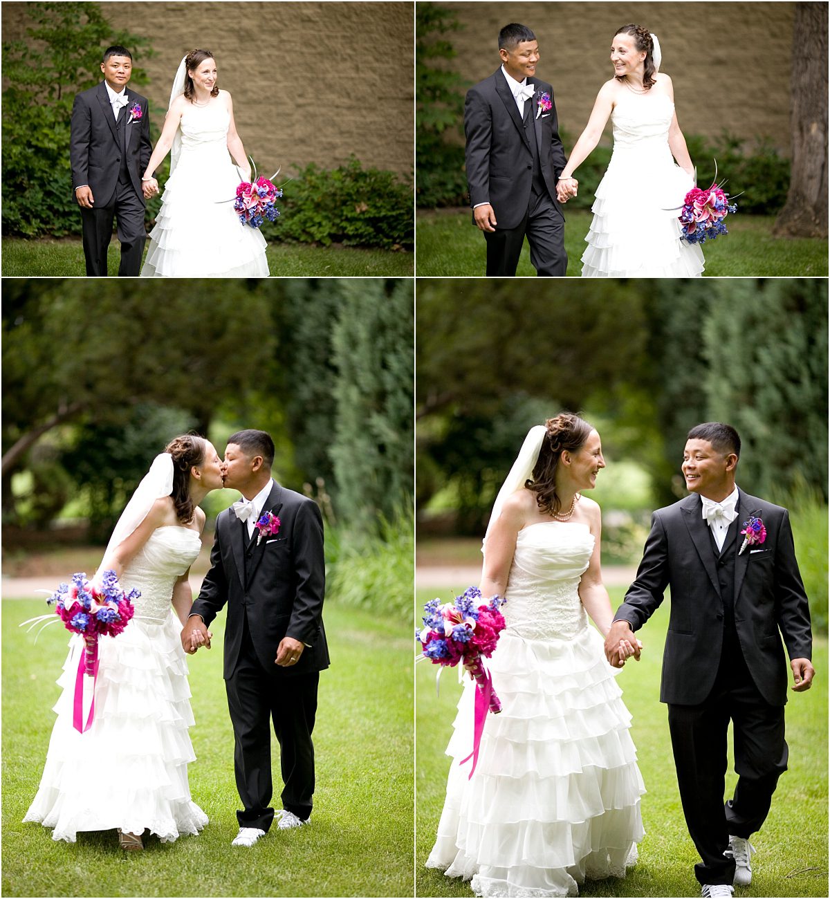 bride and groom portraits, walking holding hands, navy and fuchsia, colorado wedding photography, mountain wedding photographer