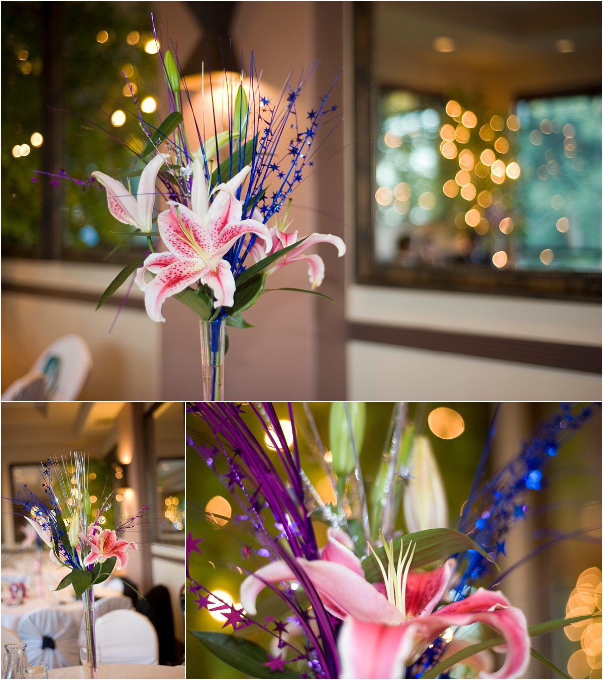 reception details, centerpieces, floral decor, navy and fuchsia wedding colors, the pines at genesee, mountain wedding photographer, colorado wedding photography 