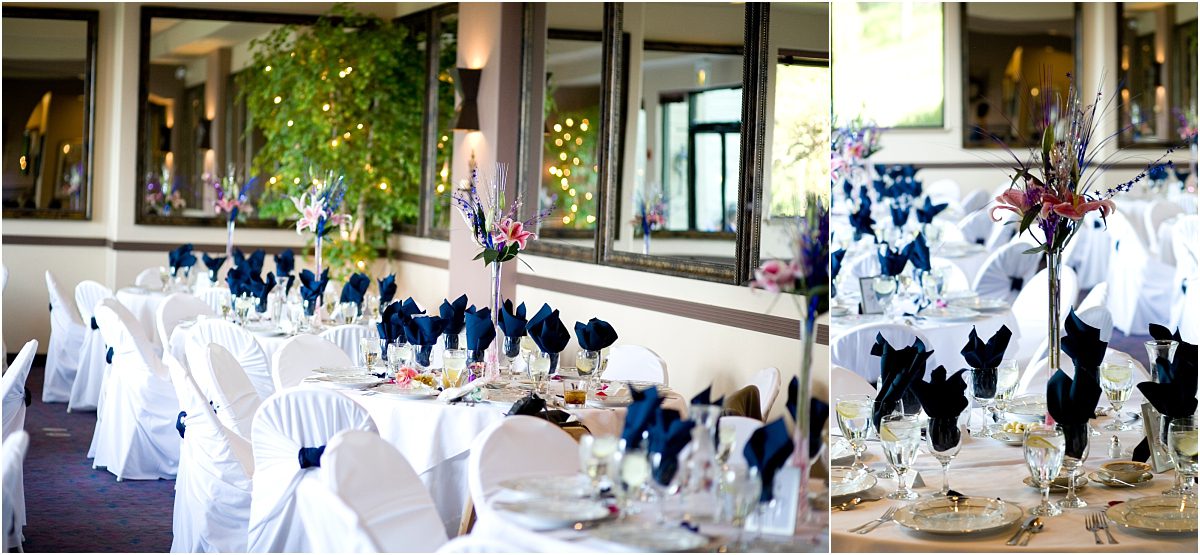 reception details, centerpieces, floral decor, navy and fuchsia wedding colors, the pines at genesee, mountain wedding photographer, colorado wedding photography 