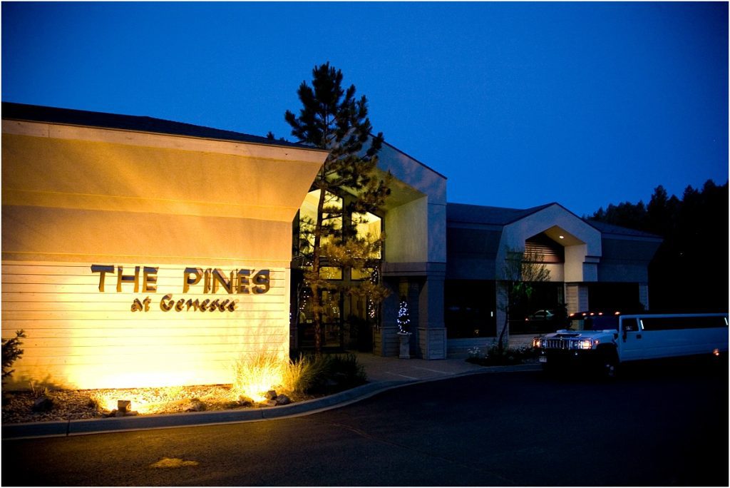 the pines at genesee, night photography, wedding venue, reception, colorado wedding photographer, mountain wedding photography