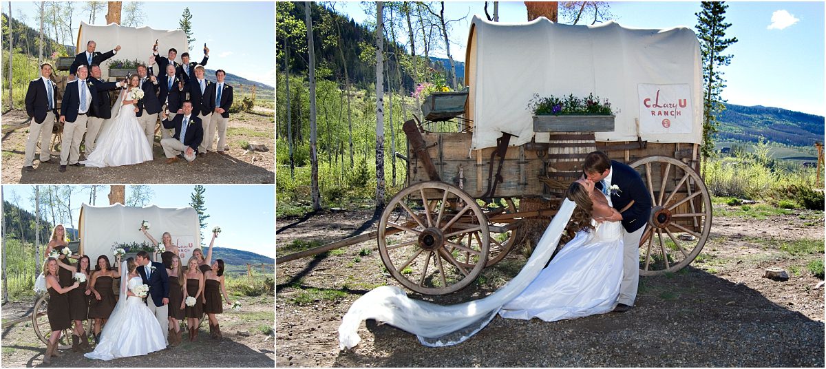 bride and groom portraits, bridal party portraits, rustic, old western decor, C Lazy U Ranch, Granby, Colorado Wedding Photography, Mountain Wedding Photographer