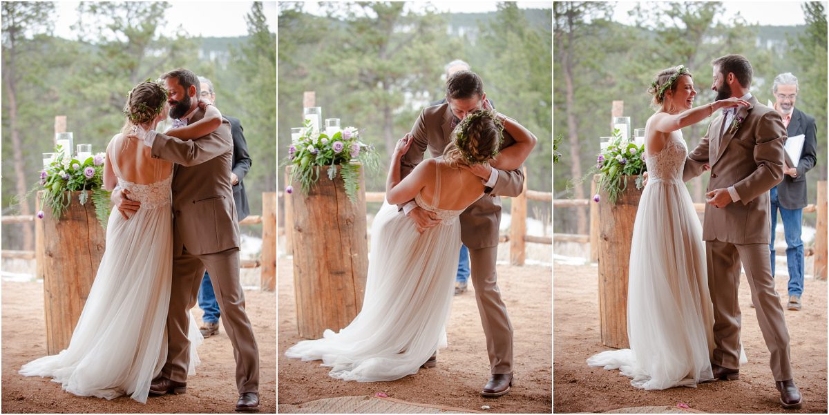 first kiss, wedding ceremony, colorado mountain wedding photography