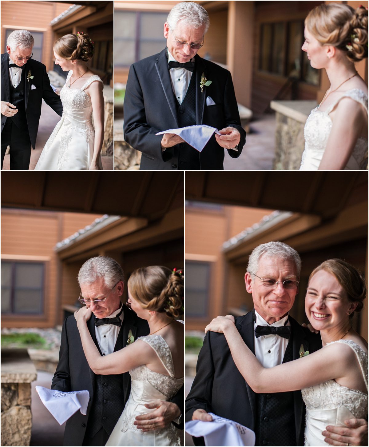 bride first look with father, wedding day moment, keystone ranch wedding photography, destination wedding planner
