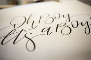 calligraphy, oh, it's a boy, baby shower